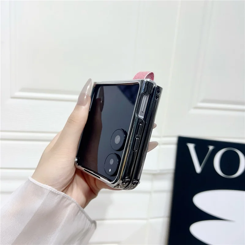 For Xiaomi Mix Flip 2 Case Electroplated Glitter PU Leather + PC Protective Cover with Portable Ring Strap - Black