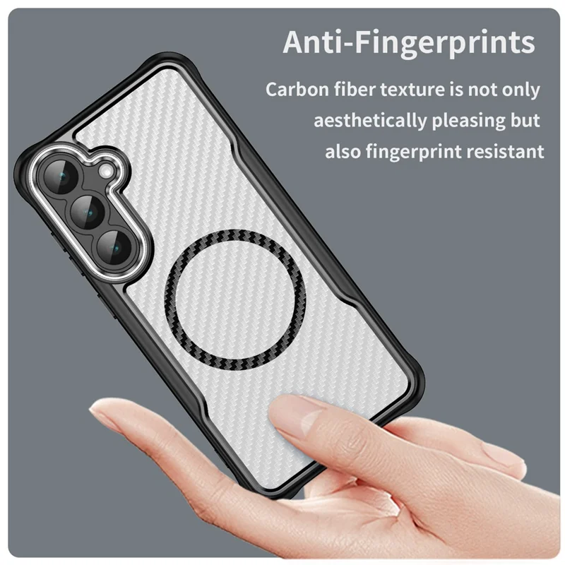For Samsung Galaxy S25 FE Case Compatible with MagSafe Hybrid Phone Cover Carbon Fiber - Black