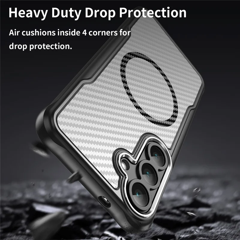 For Samsung Galaxy S25 FE Case Compatible with MagSafe Hybrid Phone Cover Carbon Fiber - Black