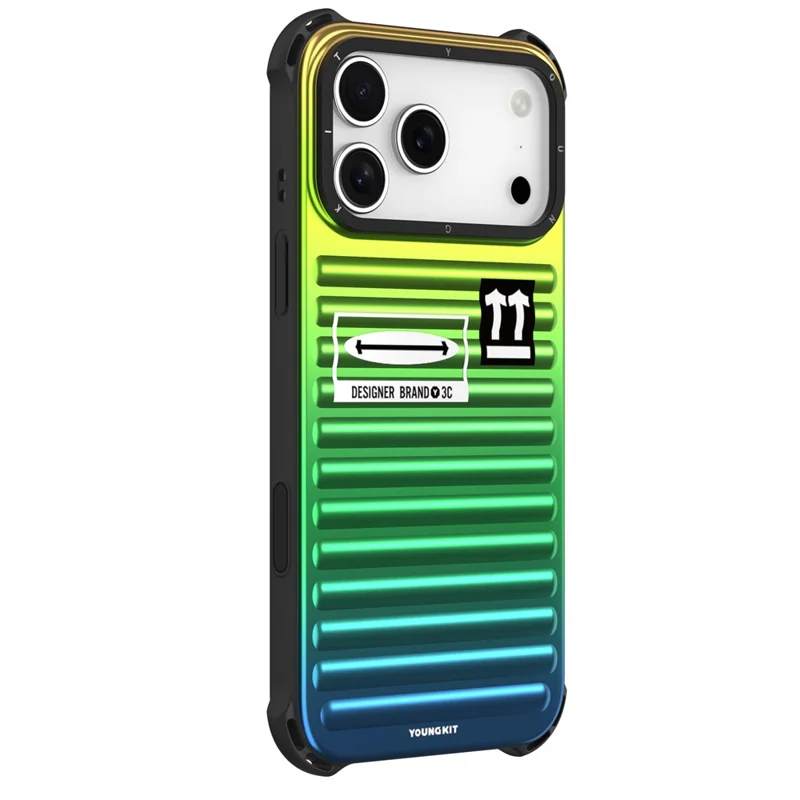 YOUNGKIT For iPhone 17 Pro Case Suitcase Style TPU + Aluminium Alloy Laser Gradient Phone Cover - Orange  /  Green  /  Blue