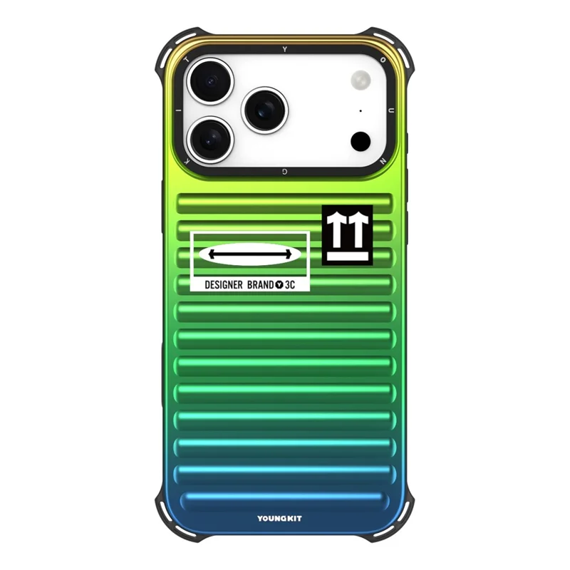 YOUNGKIT For iPhone 17 Pro Case Suitcase Style TPU + Aluminium Alloy Laser Gradient Phone Cover - Orange  /  Green  /  Blue
