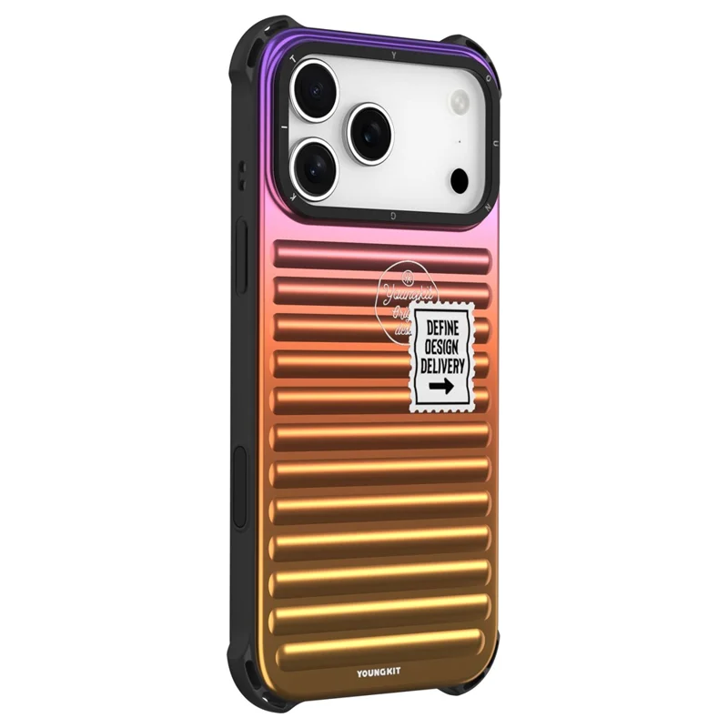 YOUNGKIT For iPhone 17 Pro Case Suitcase Style TPU + Aluminium Alloy Laser Gradient Phone Cover - Purple  /  Red  /  Yellow