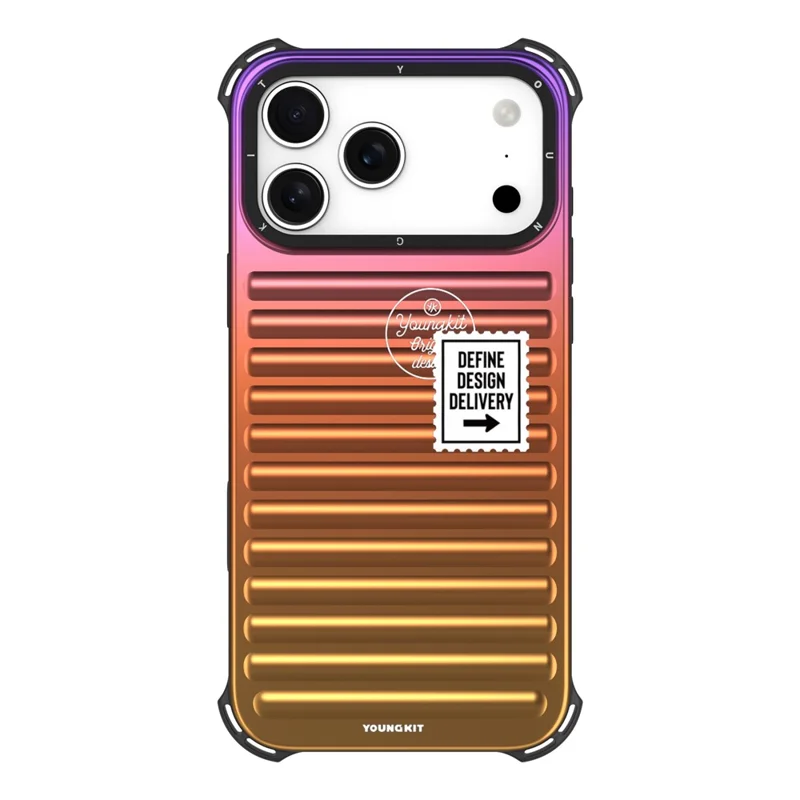 YOUNGKIT For iPhone 17 Pro Case Suitcase Style TPU + Aluminium Alloy Laser Gradient Phone Cover - Purple  /  Red  /  Yellow