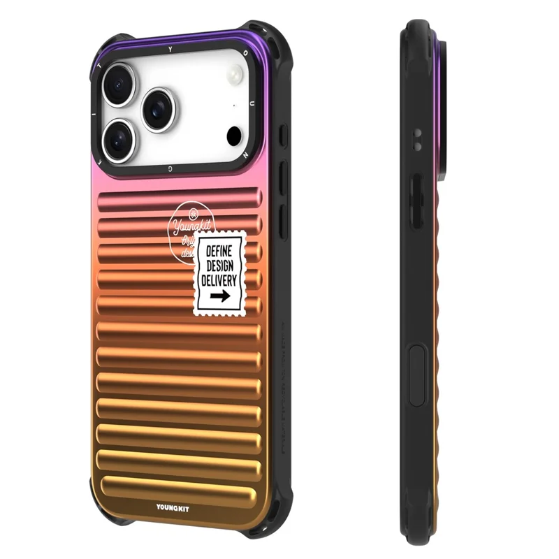 YOUNGKIT For iPhone 17 Pro Case Suitcase Style TPU + Aluminium Alloy Laser Gradient Phone Cover - Purple  /  Red  /  Yellow