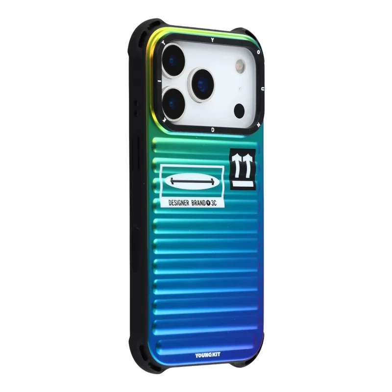 YOUNGKIT For iPhone 17 Pro Max Case Suitcase Style TPU + Aluminium Alloy Laser Gradient Phone Cover - Orange  /  Green  /  Blue