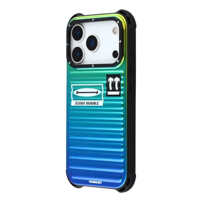YOUNGKIT For iPhone 17 Pro Max Case Suitcase Style TPU + Aluminium Alloy Laser Gradient Phone Cover - Orange  /  Green  /  Blue