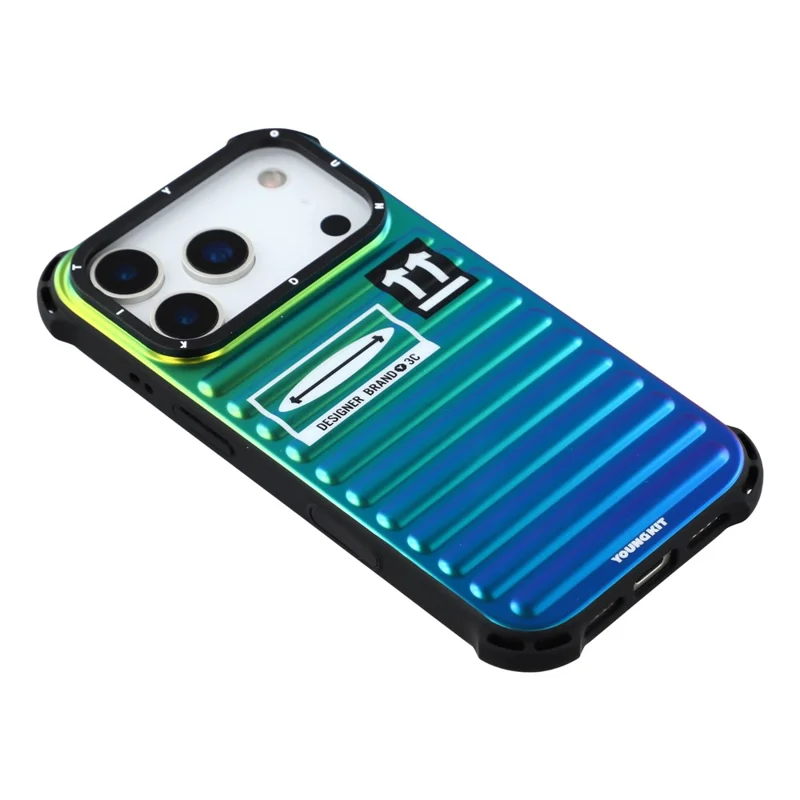 YOUNGKIT For iPhone 17 Pro Max Case Suitcase Style TPU + Aluminium Alloy Laser Gradient Phone Cover - Orange  /  Green  /  Blue