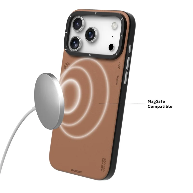 YOUNGKIT For iPhone 17 Pro Max Case Compatible with MagSafe PU Leather + PC Phone Cover - Bronze