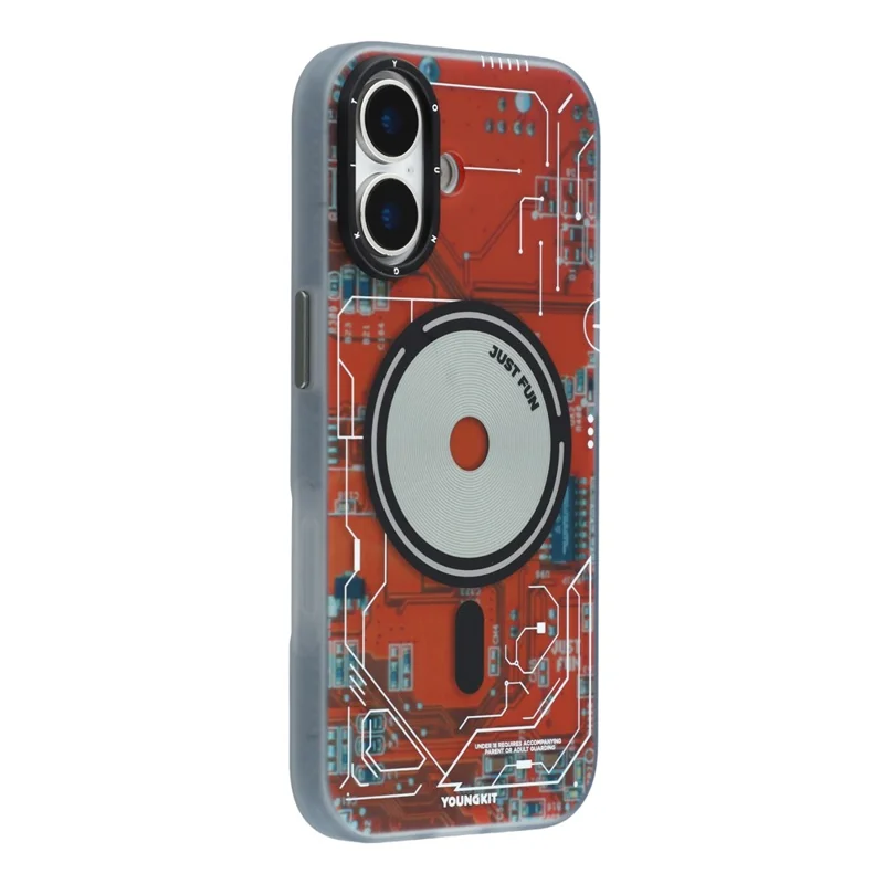 YOUNGKIT Technology Series for iPhone 17 Magnetic Case Hard PC IMD Phone Cover - Lava Orange
