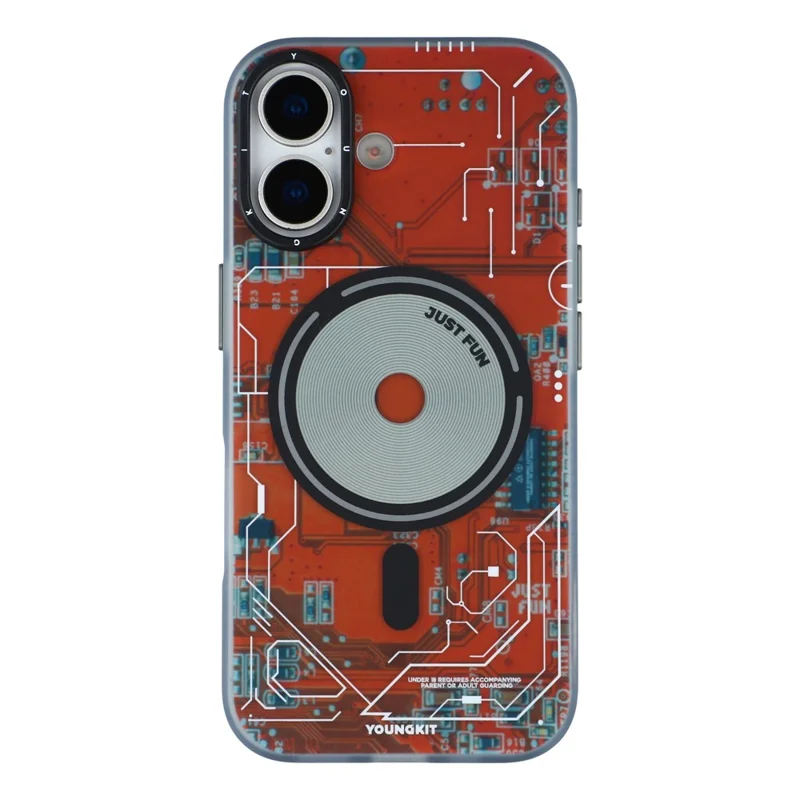 YOUNGKIT Technology Series for iPhone 17 Magnetic Case Hard PC IMD Phone Cover - Lava Orange