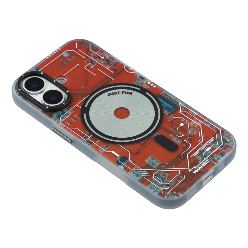 YOUNGKIT Technology Series for iPhone 17 Magnetic Case Hard PC IMD Phone Cover - Lava Orange