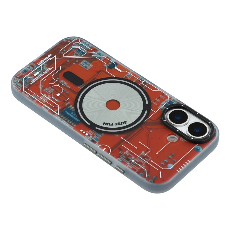 YOUNGKIT Technology Series for iPhone 17 Magnetic Case Hard PC IMD Phone Cover - Lava Orange