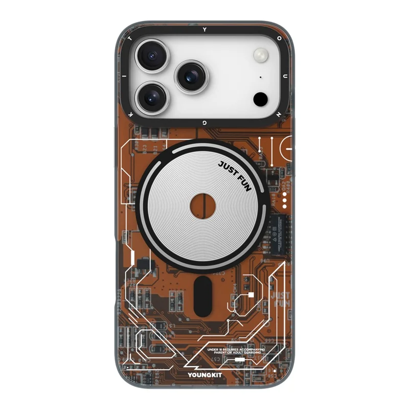 YOUNGKIT Technology Series for iPhone 17 Pro Magnetic Case Hard PC IMD Phone Cover - Lava Orange