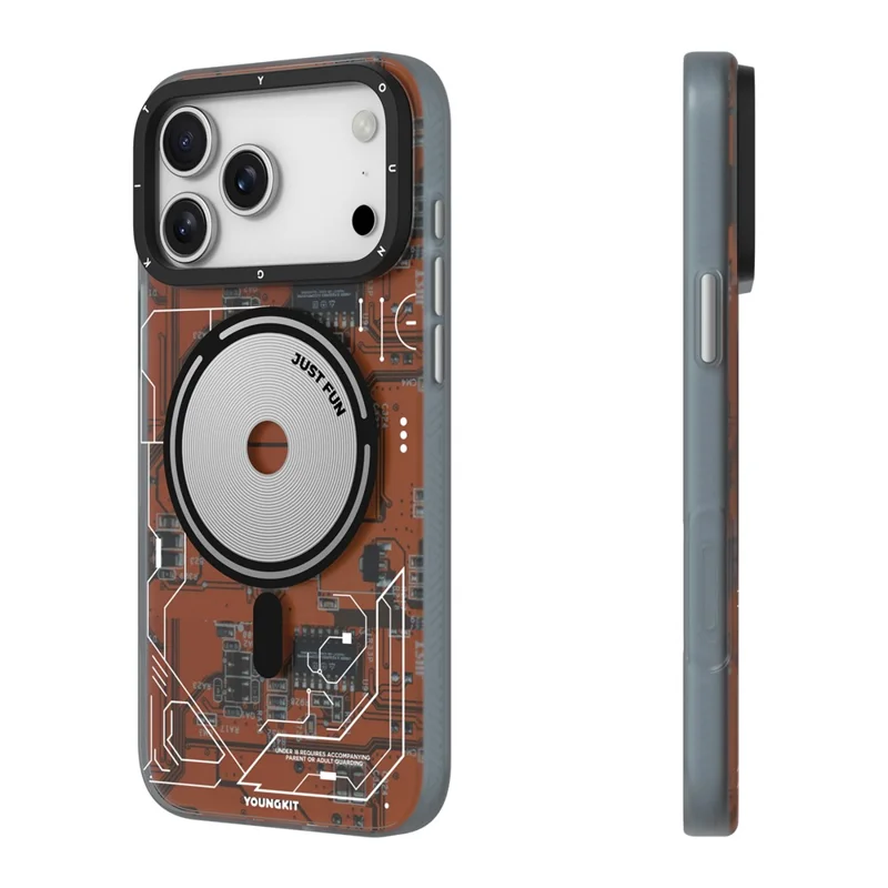 YOUNGKIT Technology Series for iPhone 17 Pro Magnetic Case Hard PC IMD Phone Cover - Lava Orange