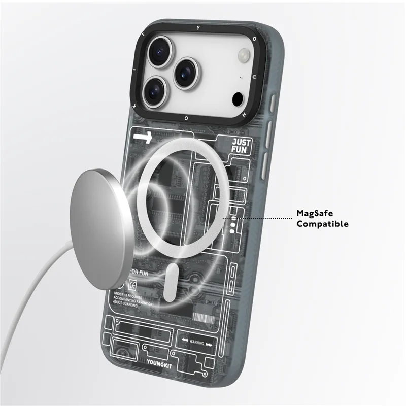 YOUNGKIT Technology Series for iPhone 17 Pro Magnetic Case Hard PC IMD Phone Cover - Lava Orange