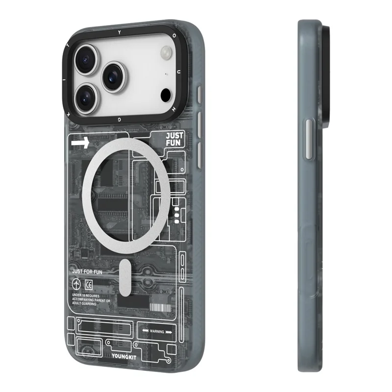 YOUNGKIT Technology Series for iPhone 17 Pro Max Magnetic Case Hard PC IMD Phone Cover - Technology Black