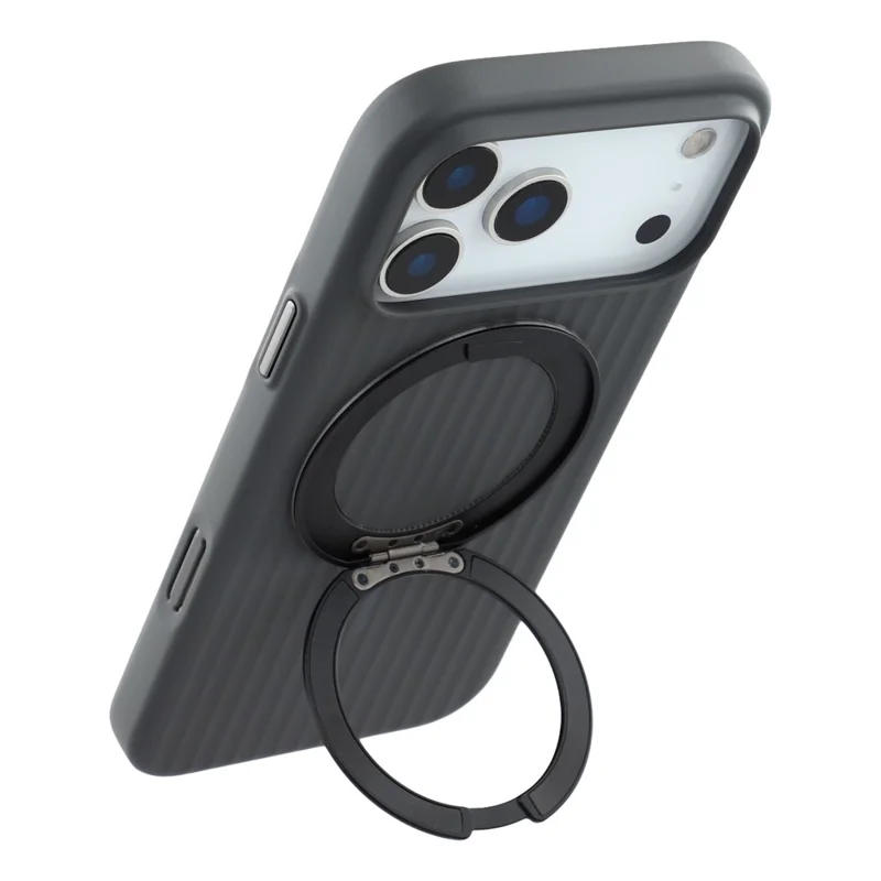 KIGC For iPhone 17 Pro Max Magnetic Case with Rotating Kickstand Hard PC Phone Back Cover - Black