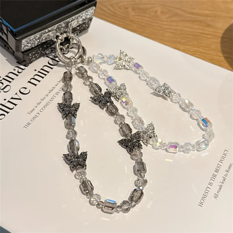 For Samsung Galaxy Z Flip7 5G Case Glitter Rhinestone TPU PC Phone Cover with Butterfly Wrist Strap - Silver