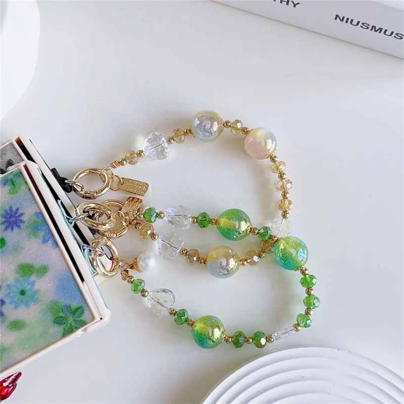 For Samsung Galaxy Z Flip7 5G Case Glitter Flower TPU + PC Phone Cover with Beaded Wrist Strap - Green