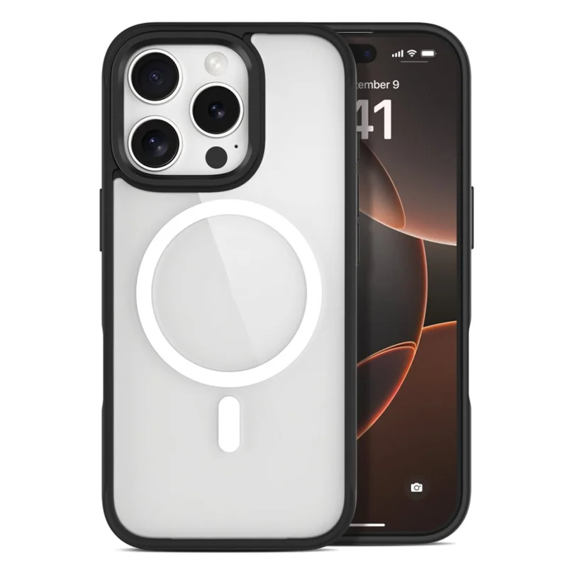 For iPhone 16 Pro Clear Phone Case Compatible with MagSafe PC TPU Back Cover (Phone Case Only) - Black