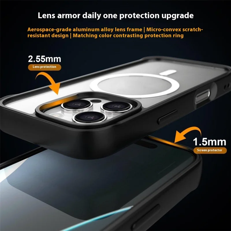 For iPhone 16 Pro Clear Phone Case Compatible with MagSafe PC TPU Back Cover (Phone Case Only) - Black