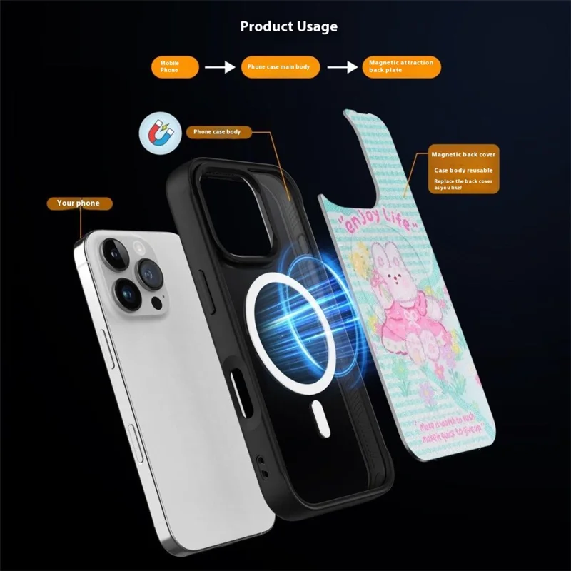 For iPhone 16 Pro Clear Phone Case Compatible with MagSafe PC TPU Back Cover (Phone Case Only) - Black