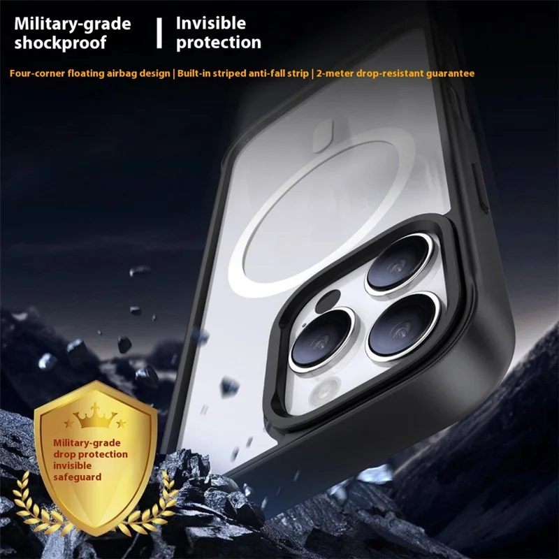 For iPhone 16 Pro Clear Phone Case Compatible with MagSafe PC TPU Back Cover (Phone Case Only) - Black