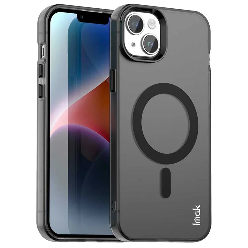 IMAK Para Capa do iPhone 15 Plus Compatível com MagSafe Cor de Doce Anti Queda TPU + Capa Traseira PET - Preto