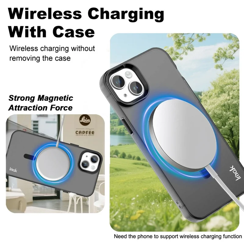 IMAK Para Capa do iPhone 15 Plus Compatível com MagSafe Cor de Doce Anti Queda TPU + Capa Traseira PET - Preto