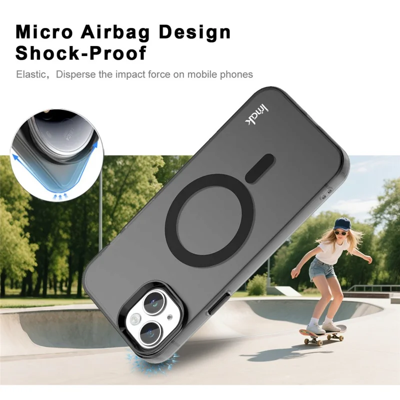 IMAK Para Capa do iPhone 15 Plus Compatível com MagSafe Cor de Doce Anti Queda TPU + Capa Traseira PET - Preto