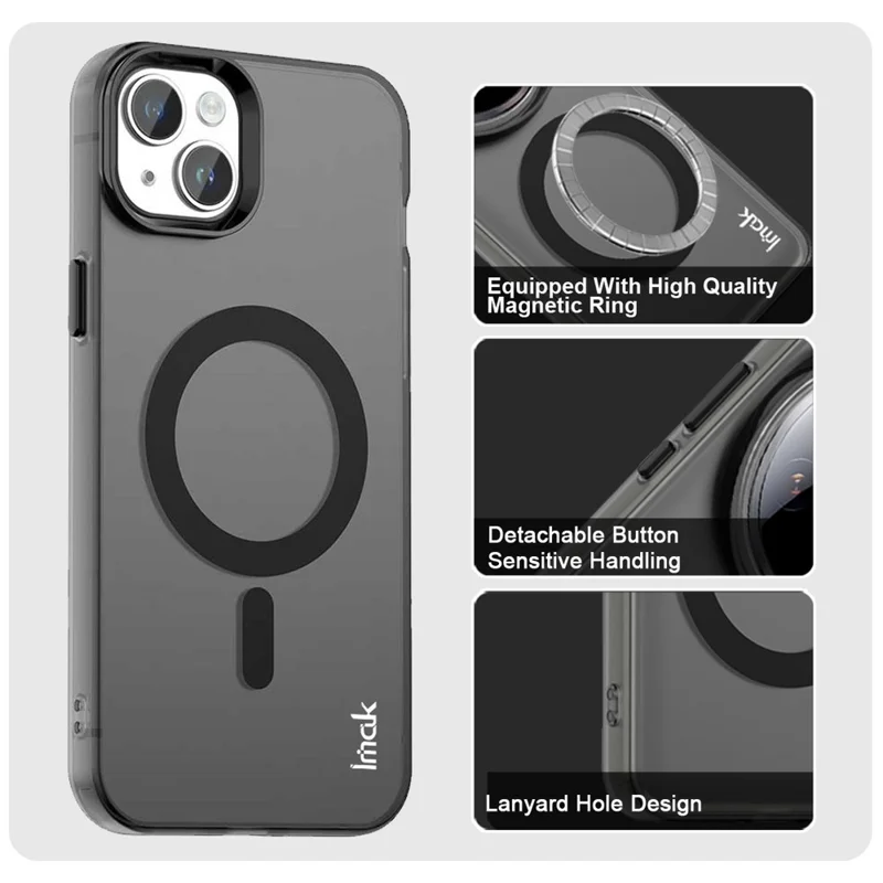 IMAK Para Capa do iPhone 15 Plus Compatível com MagSafe Cor de Doce Anti Queda TPU + Capa Traseira PET - Preto