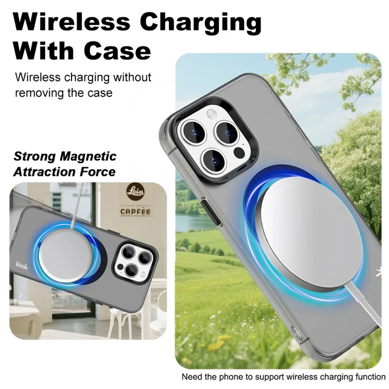 IMAK Hülle für iPhone 15 Pro, kompatibel mit MagSafe, Candy Color Stoßfeste TPU + PET Rückseite - Schwarz