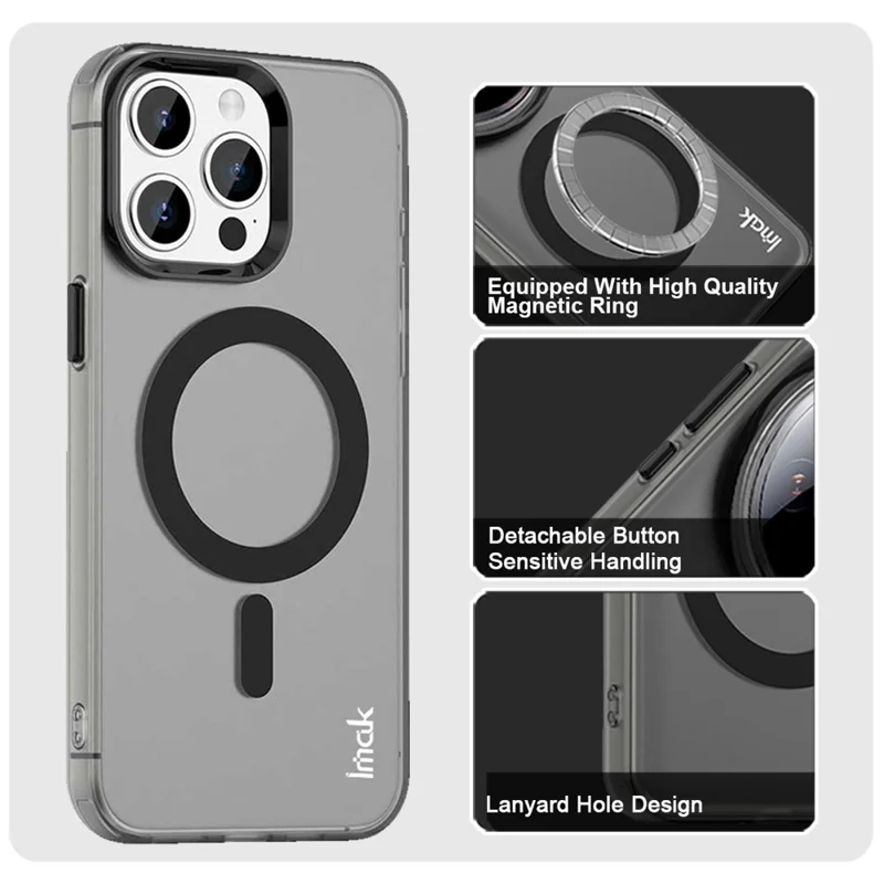 IMAK Hülle für iPhone 15 Pro Max - Kompatibel mit MagSafe, Candy-Farben, Stoßfest, TPU + PET Rückseite - Schwarz