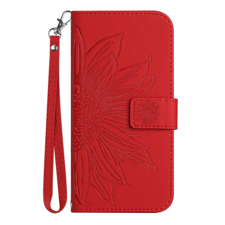 Para Xiaomi 12 Pro 5G / 12 Pro (dimensidade) 5g / 12s Pro 5g HT04 Impresso Caixa de Girassol Caixa de Couro Para Pele PU Spall Tampa Com Cinta - Vermelho