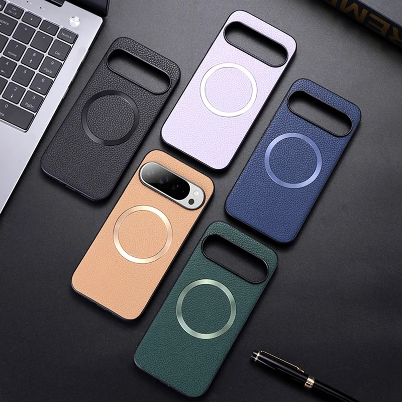 For Google Pixel 10 Pro XL Case Compatible with MagSafe PU Leather + TPU Phone Back Cover - Purple