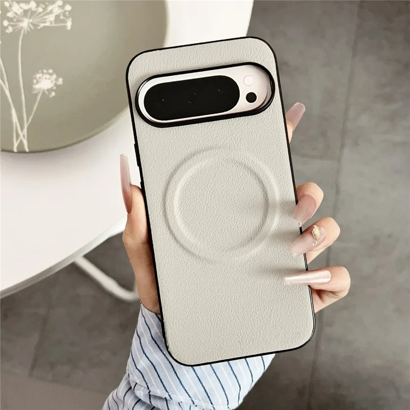 For Google Pixel 10 Pro XL Case Compatible with MagSafe PU Leather + TPU Phone Back Cover - White