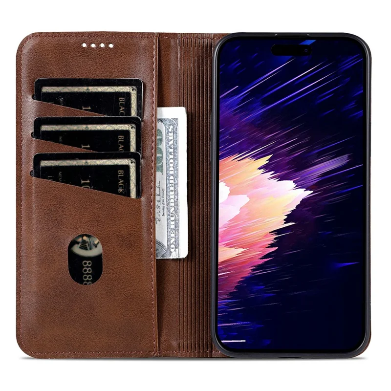 AZNS Für iPhone 17 Air Case Kuhledertextur PU-Leder Brieftasche Handyhülle - Kaffee
