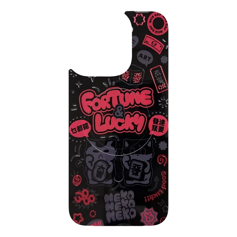 iPhone 16 Pro Max Piastra Posteriore Intercambiabile Magnetica Rapida - Gatto Fortunato Rosso