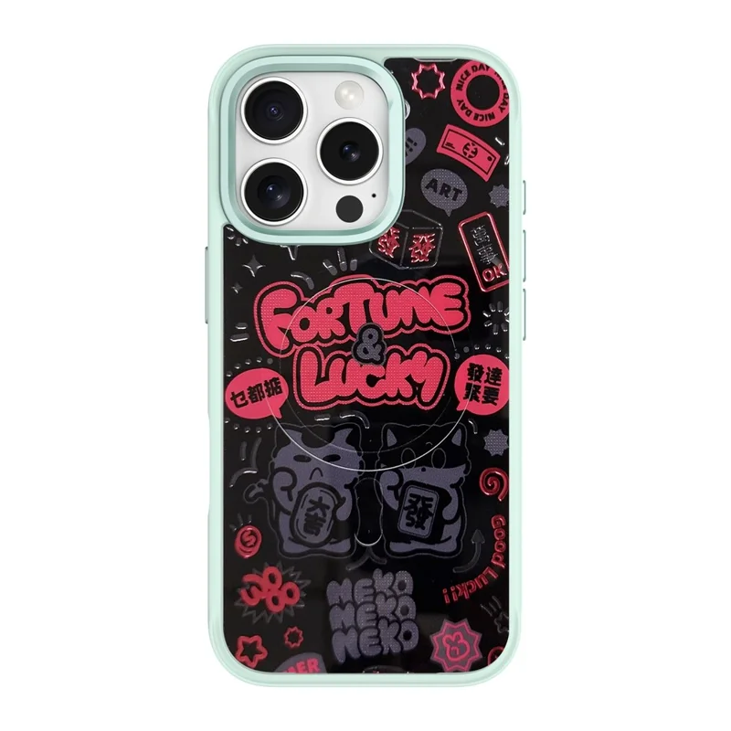 iPhone 16 Pro Max Piastra Posteriore Intercambiabile Magnetica Rapida - Gatto Fortunato Rosso