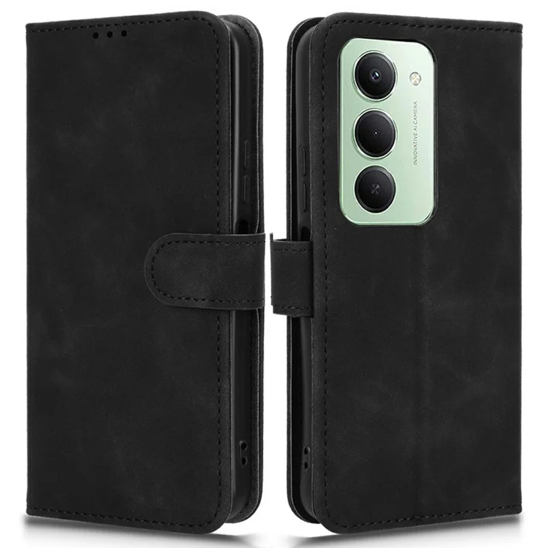Étui en cuir Xiaomi Redmi 15 4G Sensation de peau Anti-chute Portefeuille Flip Housse de téléphone - Noir