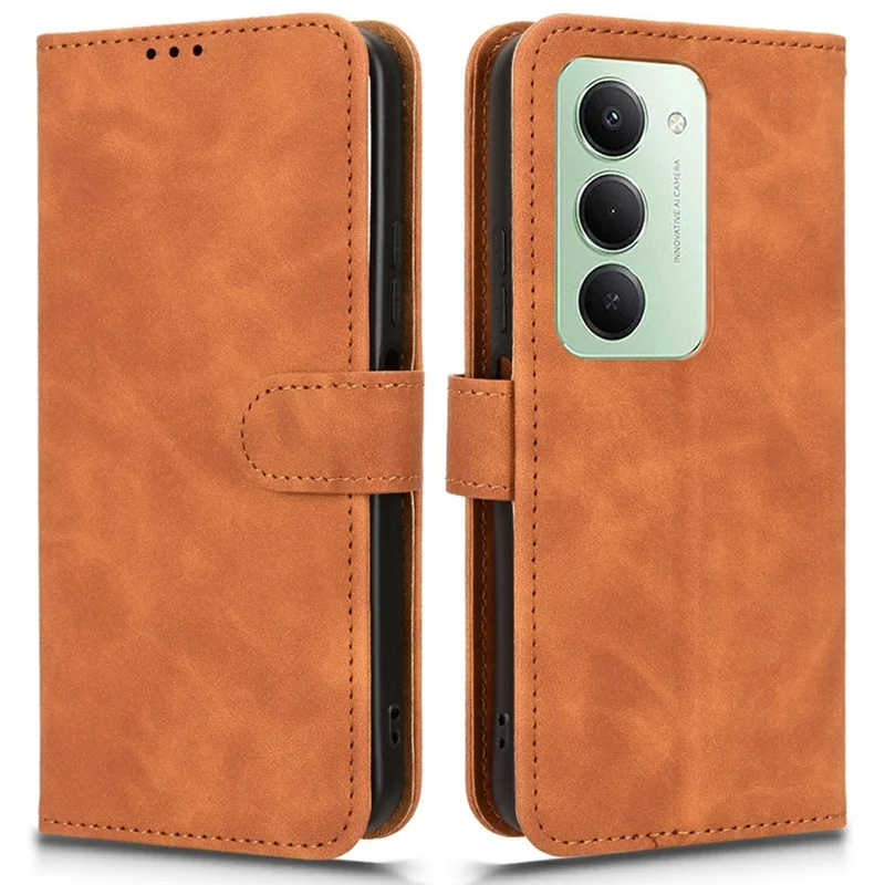 For Xiaomi Redmi 15 4G Leather Case Skin Feel Anti Drop Wallet Flip Phone Cover - Brown