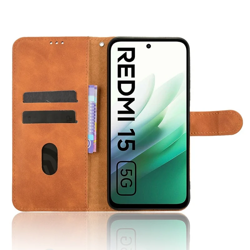 For Xiaomi Redmi 15 4G Leather Case Skin Feel Anti Drop Wallet Flip Phone Cover - Brown