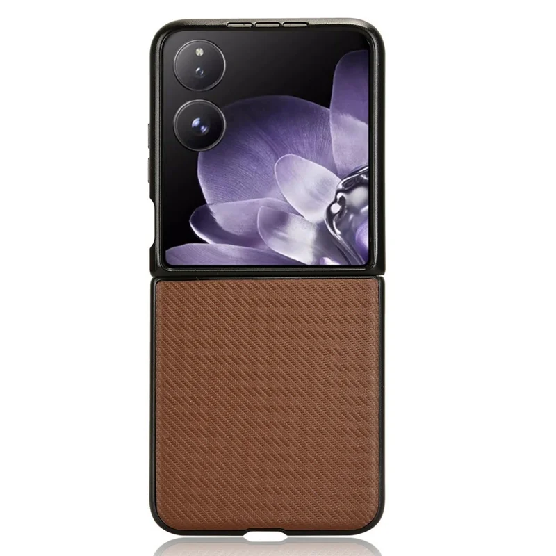 For Xiaomi Mix Flip 2 Case Carbon Fiber Texture Shockproof PU + PC Phone Cover - Brown