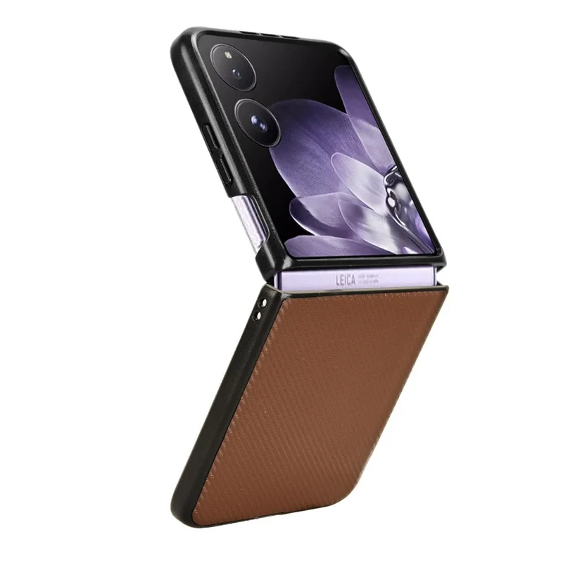 For Xiaomi Mix Flip 2 Case Carbon Fiber Texture Shockproof PU + PC Phone Cover - Brown