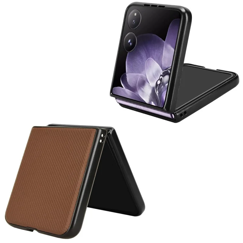 For Xiaomi Mix Flip 2 Case Carbon Fiber Texture Shockproof PU + PC Phone Cover - Brown