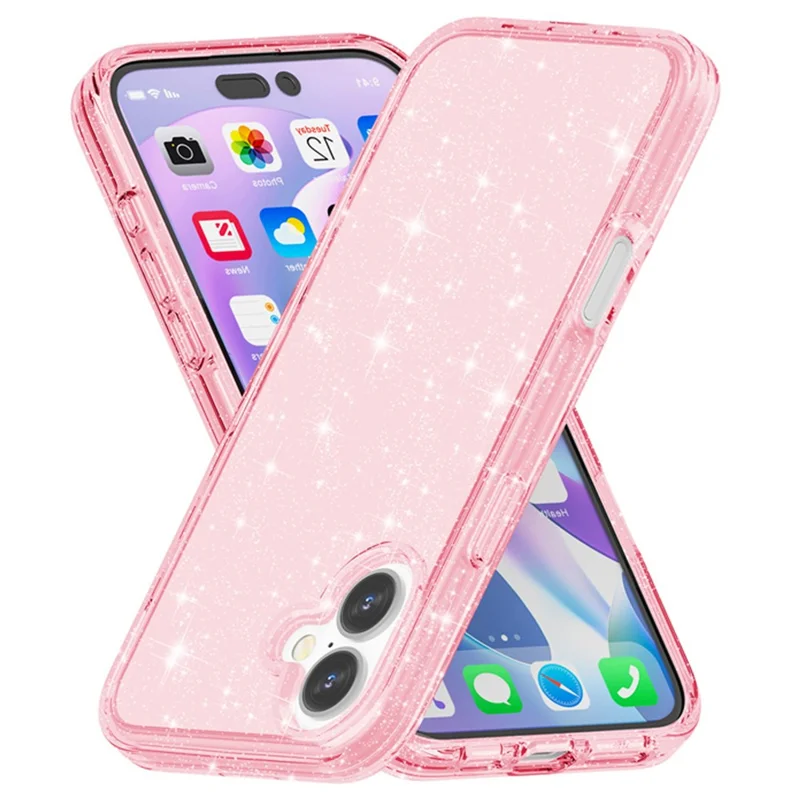 AMORUS For iPhone 17 Case Soft TPU Hard PC Back Shockproof Phone Cover - Glitter Pink