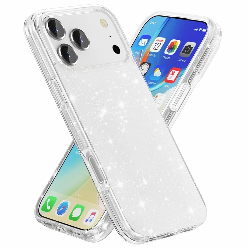 AMORUS For iPhone 17 Pro Case Soft TPU Hard PC Back Shockproof Phone Cover - Glitter White
