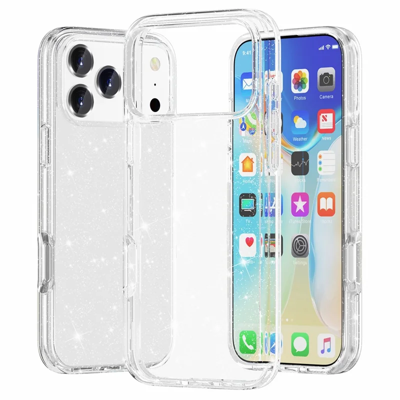 AMORUS For iPhone 17 Pro Case Soft TPU Hard PC Back Shockproof Phone Cover - Glitter White