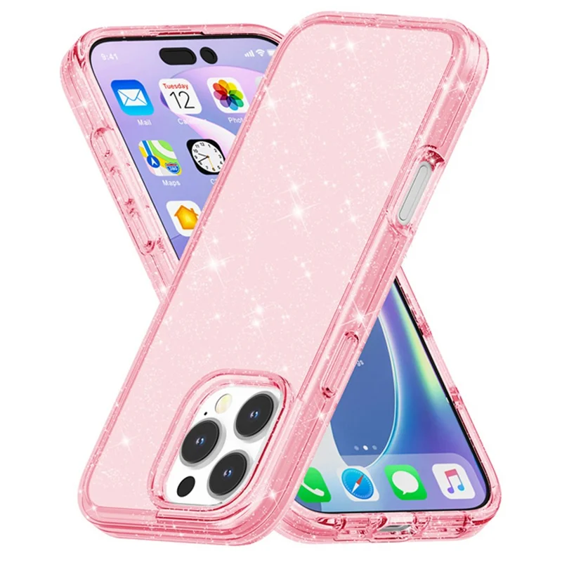 AMORUS Для чехла iPhone 16 Pro Max Мягкий TPU Жесткая задняя панель PC Ударопрочный Чехол для телефона - Блестящий розовый