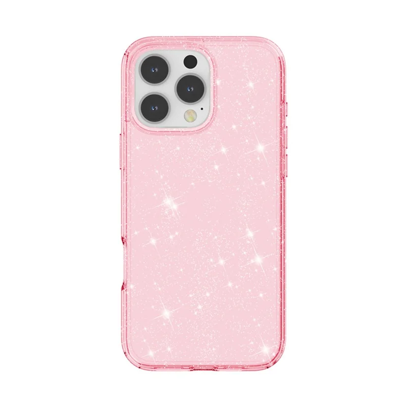 AMORUS Для чехла iPhone 16 Pro Max Мягкий TPU Жесткая задняя панель PC Ударопрочный Чехол для телефона - Блестящий розовый